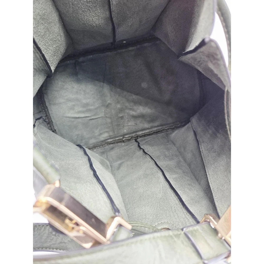 Green Gold Pleated Bucket Bag Large Open Hobo bag Triangle Cinch‎ top Shoulder